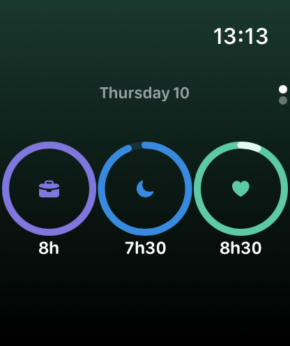 Eight on Apple Watch: today's balance ring and score of 96.